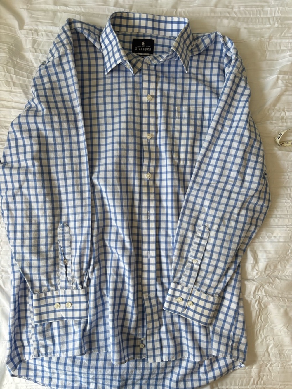 Stafford Light Blue and White Windowpane Dress Shirt